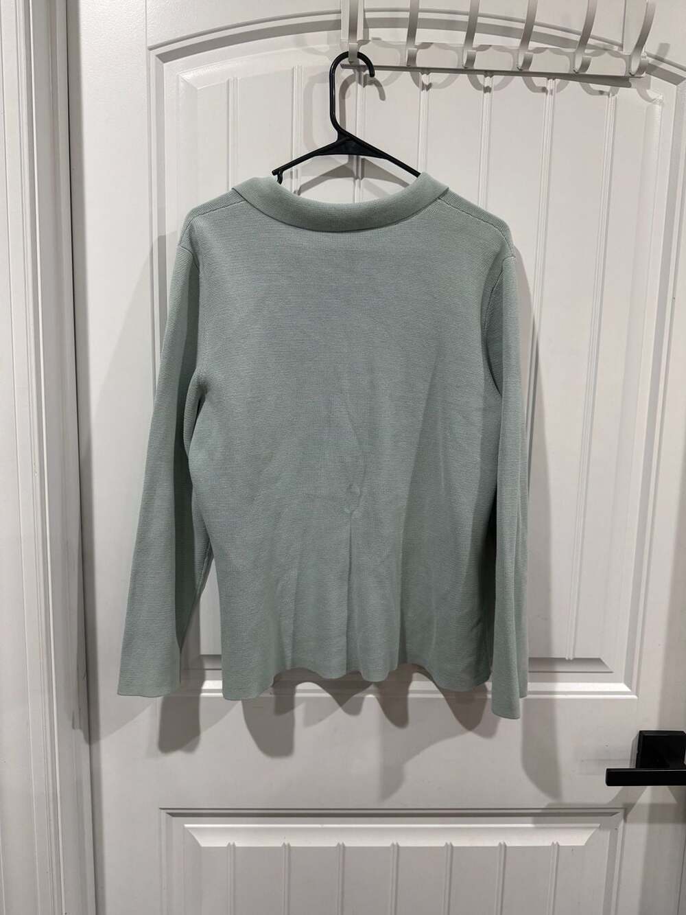Eileen Fisher XL Silk Cotton Knit Cardigan Sage Green Collared Quiet Luxury - Picture 3 of 7